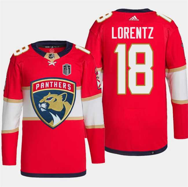Mens Florida Panthers #18 Steven Lorentz Red 2024 Stanley Cup Final Patch Stitched Jersey Dzhi->->NHL Jersey
